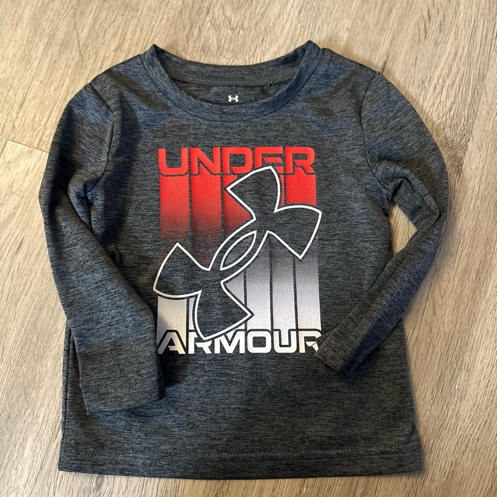 Under Armour Kids Long Sleeve Tee - Charcoal and Red